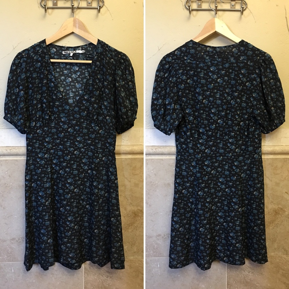 Pam & Gela Blue Floral Silk Dress Size Small
